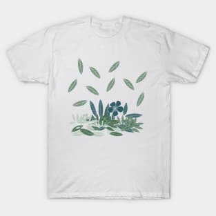 Falling green leaves and flowers T-Shirt